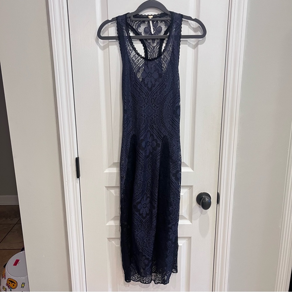 Free People Miracle Blue Black Lace Racerback Dress Small Whimsygoth Whitchy - Picture 3 of 13